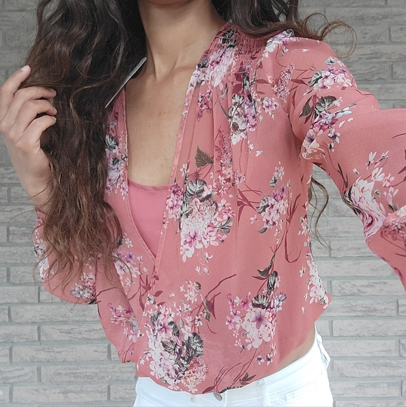 Pink Floral Chiffon Blouse - Picture 5 of 10